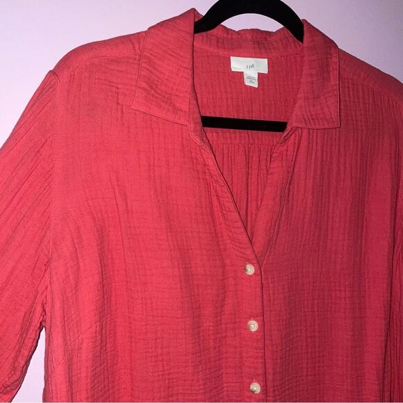 J Jill XLP Blouse Pink Muslin Cotton Button Collar - Picture 2 of 8